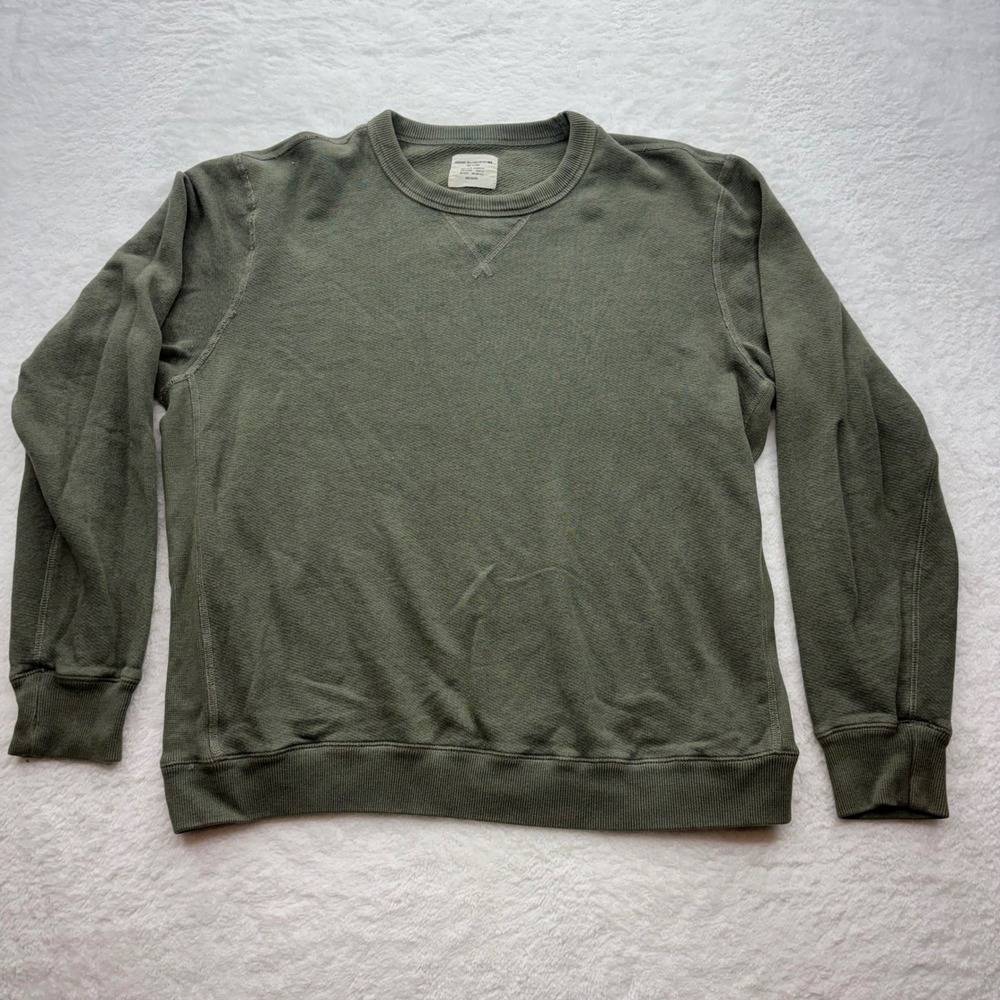 Buck Mason Heathered Twill Terry Vintage Crew Sweatshirt Olive Green XL BM15025